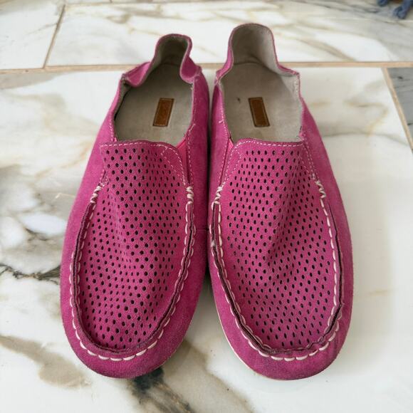 Olukai Women's Nohea Perforated Pink Suede Slip-On Loafers Mules Size 8 Hawaiian - Picture 2 of 13